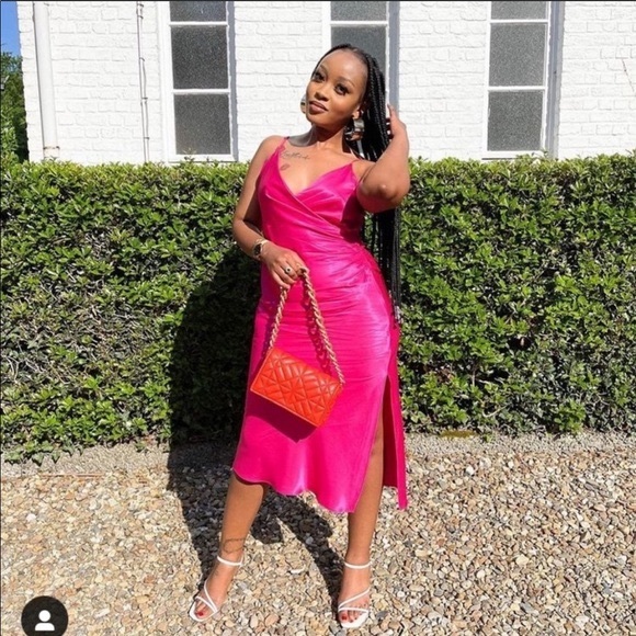 Zara Pink Draped Slit Midi Dress - Picture 1 of 16